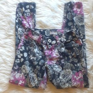 Candie's Skinny Gray and Pink Floral Tapered Pants/Jeans Size 3
